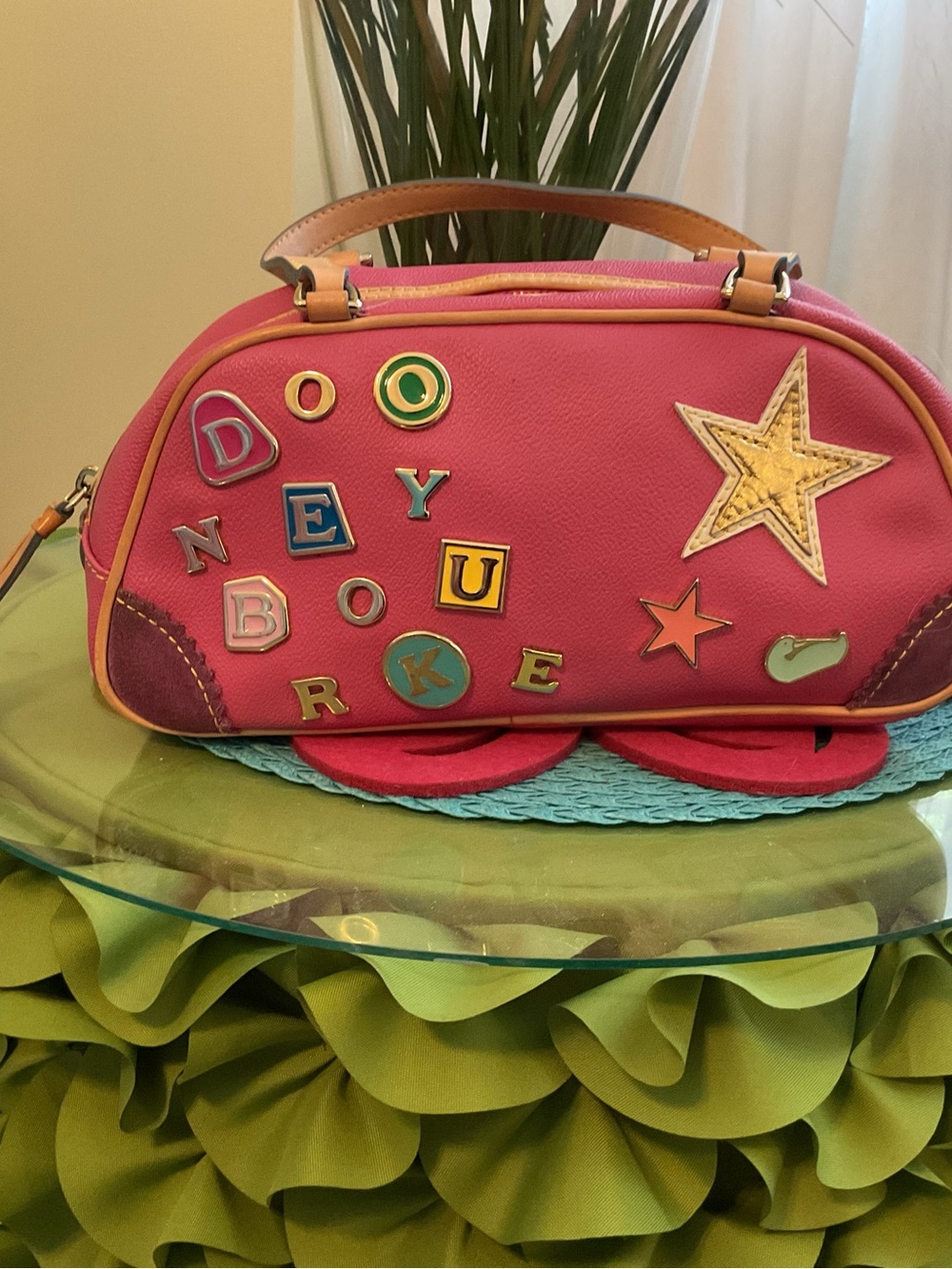 Dooney & Bourke Pink Dome Bag with Multicolor Letter & Star Patches
